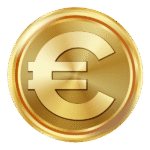 Golden euro coin on transparent background PNG