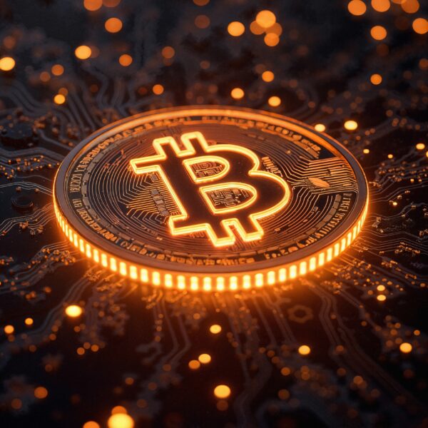 Glowing Bitcoin Circuit Board Btc